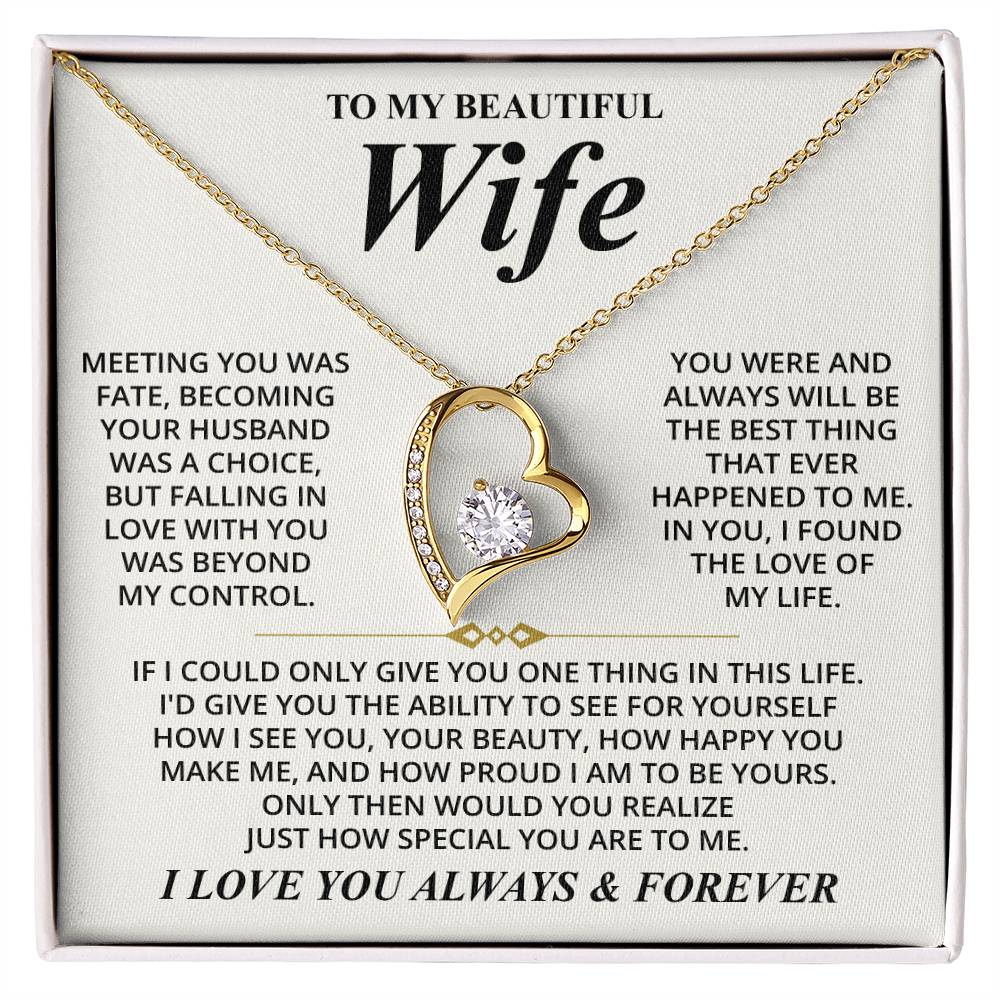 To My Beautiful Wife (I Love You Always & Forever) Message Card Necklace