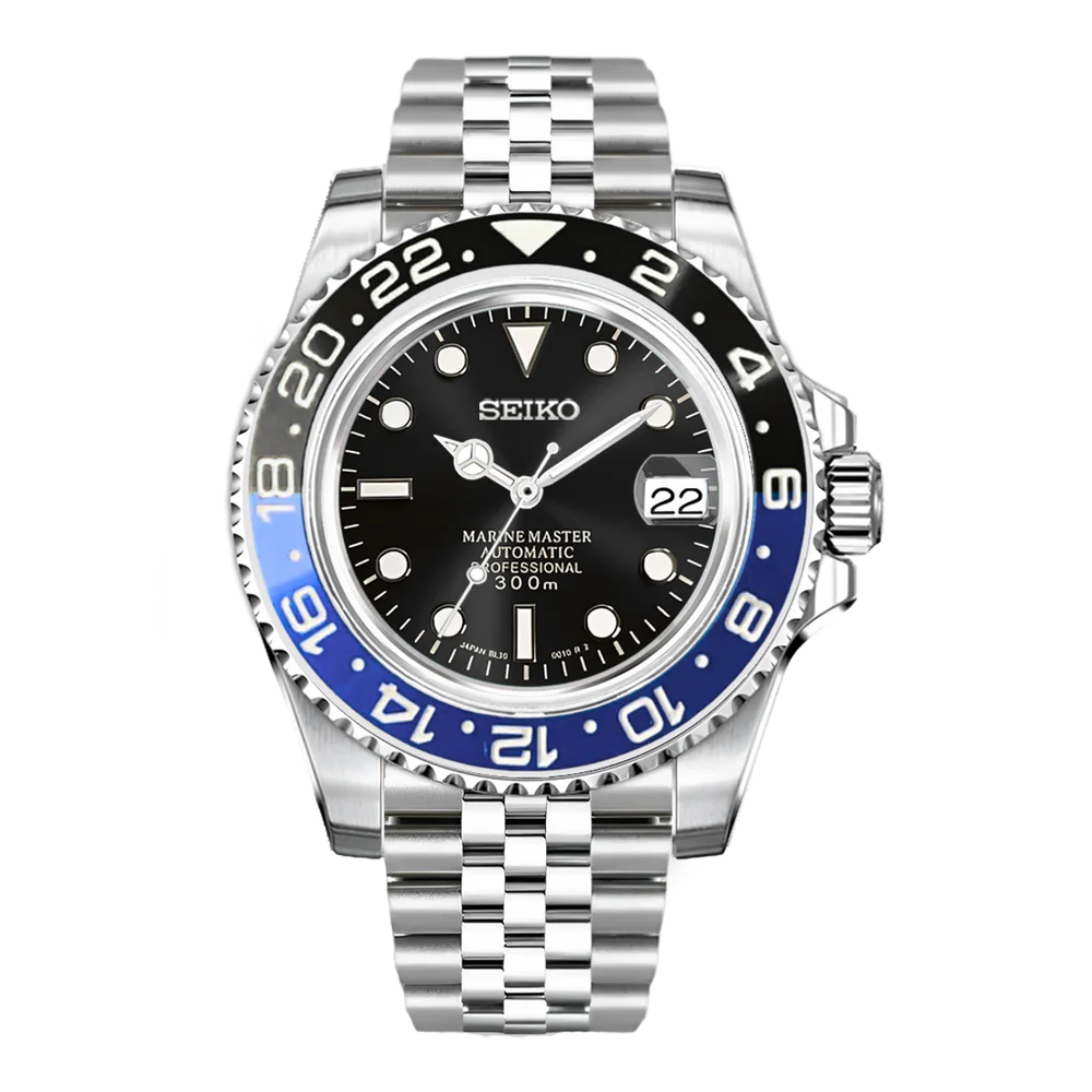 Seiko Mod GMT Batman Schwarz Blau