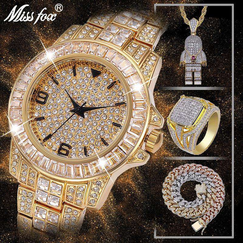 Hip Hop Fresh Jewelry hip hop jewelry 18k Gold Plated Swag and Surf Watch and Chain Combo