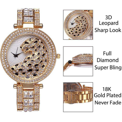 Hip Hop Fresh Jewelry hip hop jewelry 18k Gold Quartz Diamond Leopard Watch