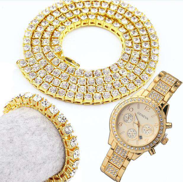 Hip Hop Fresh Jewelry hip hop jewelry Draped in Gold Watch, Bracelet, and Chain Combo