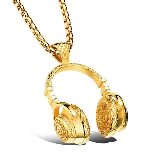 Hip Hop Fresh Jewelry hip hop jewelry Gold Hip Hop HeadPhones Chained Pendant Necklace