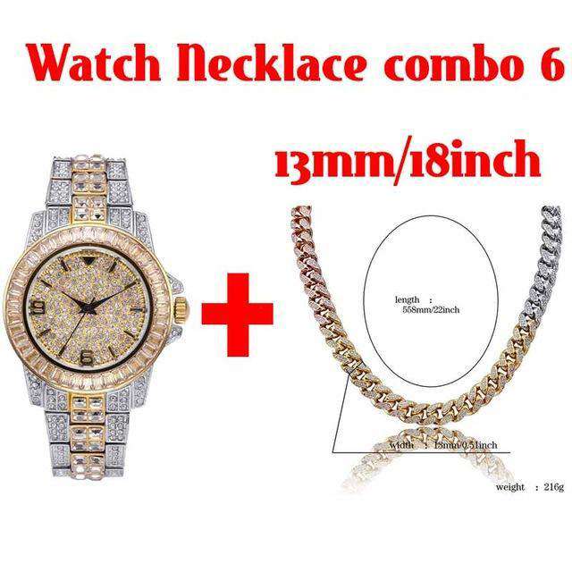 Hip Hop Fresh Jewelry hip hop jewelry Watch NC combo 6 18k Gold Plated Swag and Surf Watch and Chain Combo