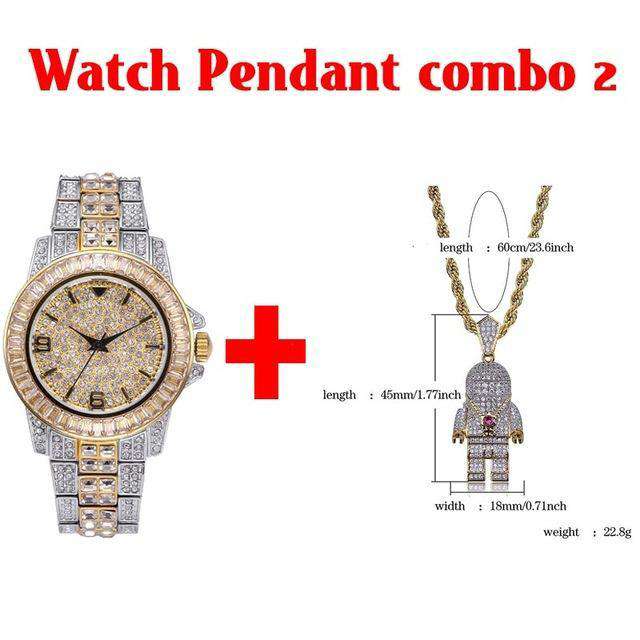 Hip Hop Fresh Jewelry hip hop jewelry Watch PN combo 2 18k Gold Plated Swag and Surf Watch and Chain Combo