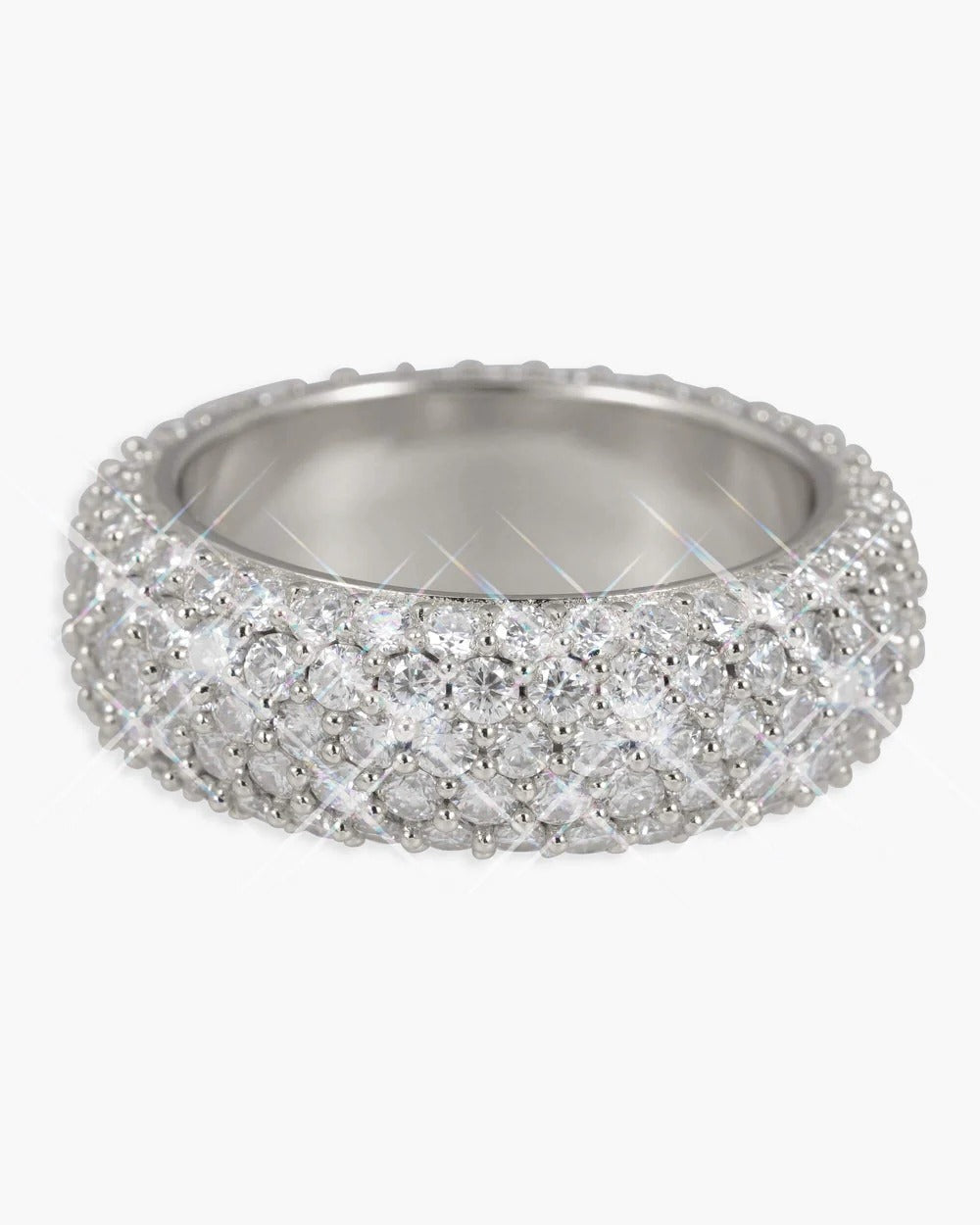 5-Row Iced Out 925 Sterling Silver Band Ring