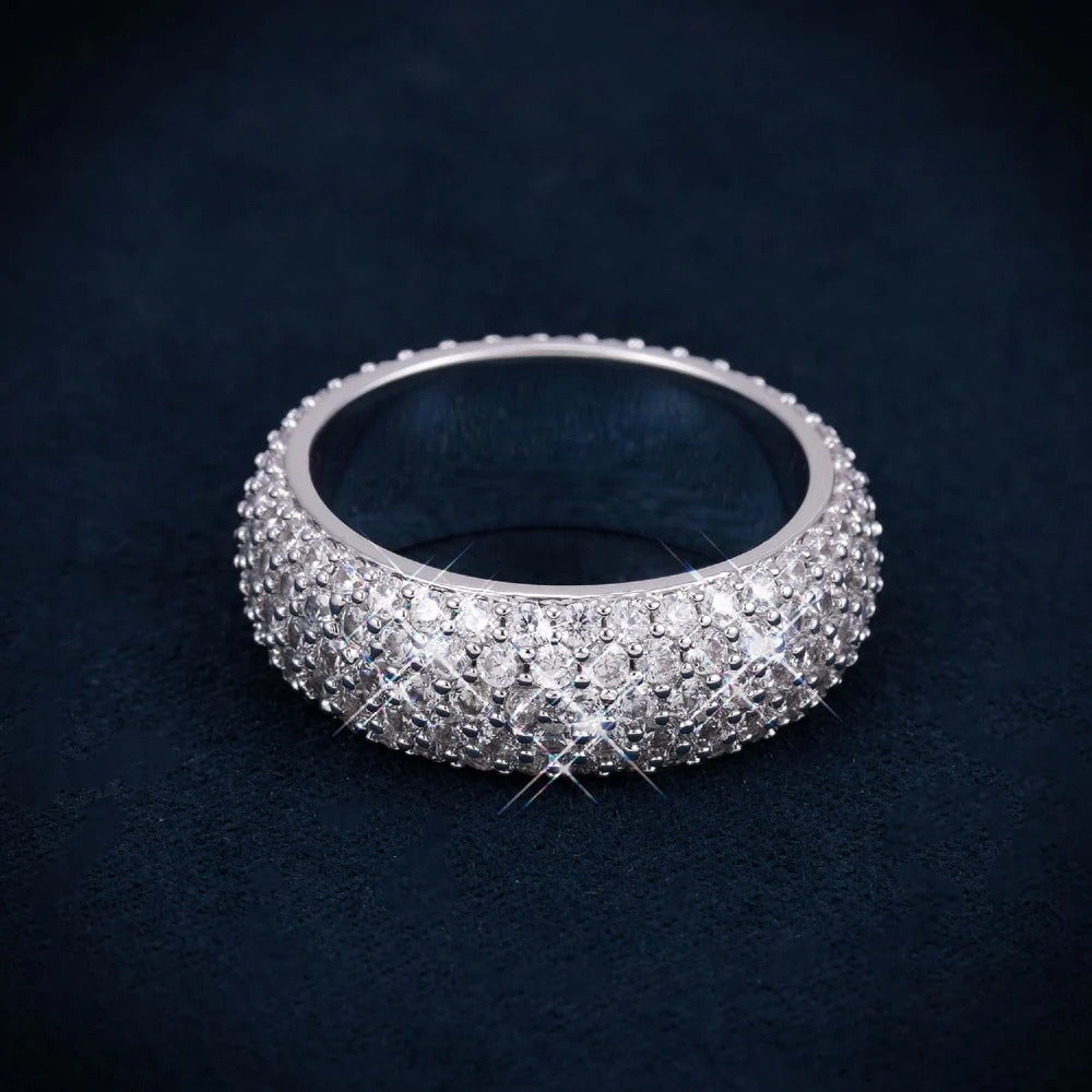 5-Row Iced Out 925 Sterling Silver Band Ring