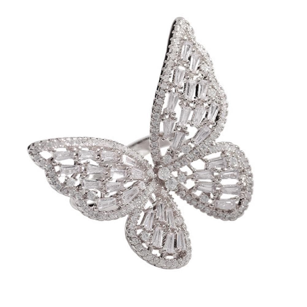 Jewelhery hip hop jewelry ring Adjustable Silver Butterfly Ring