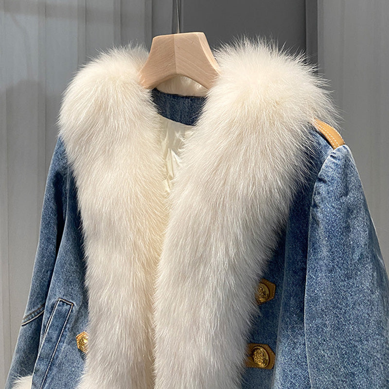 Matilda VVS Genuine Real Fox Fur Denim Jacket