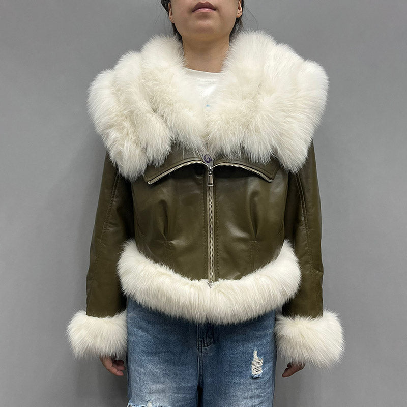 Mindy Genuine Goose down Leather Fur Jacket