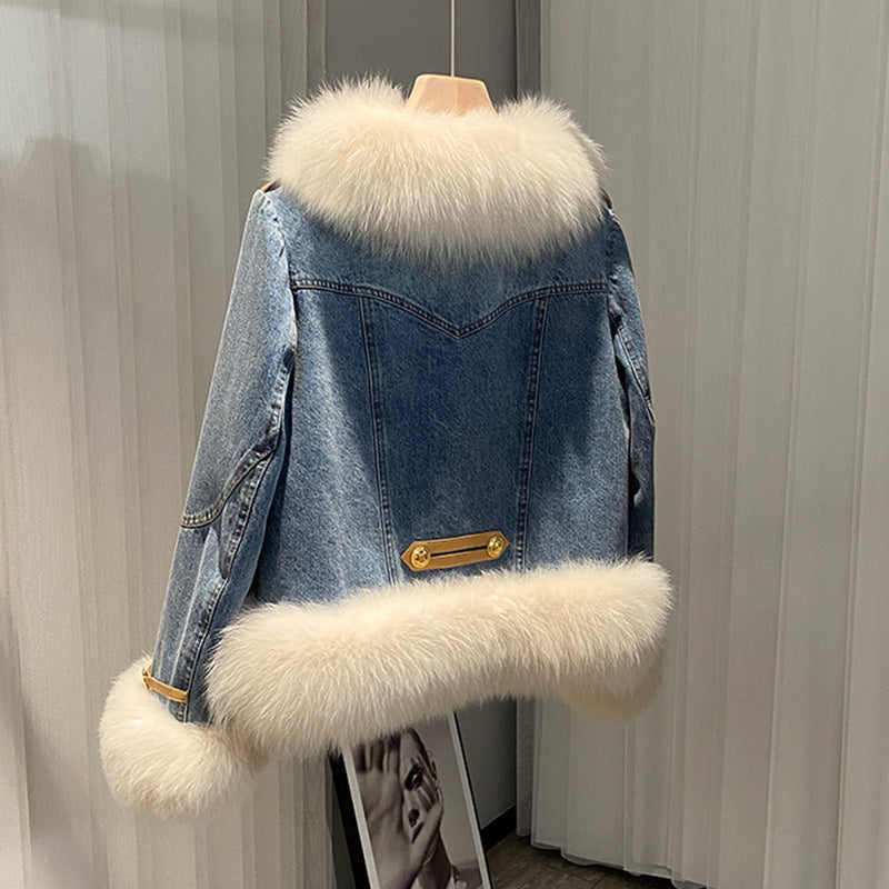 Matilda VVS Genuine Real Fox Fur Denim Jacket