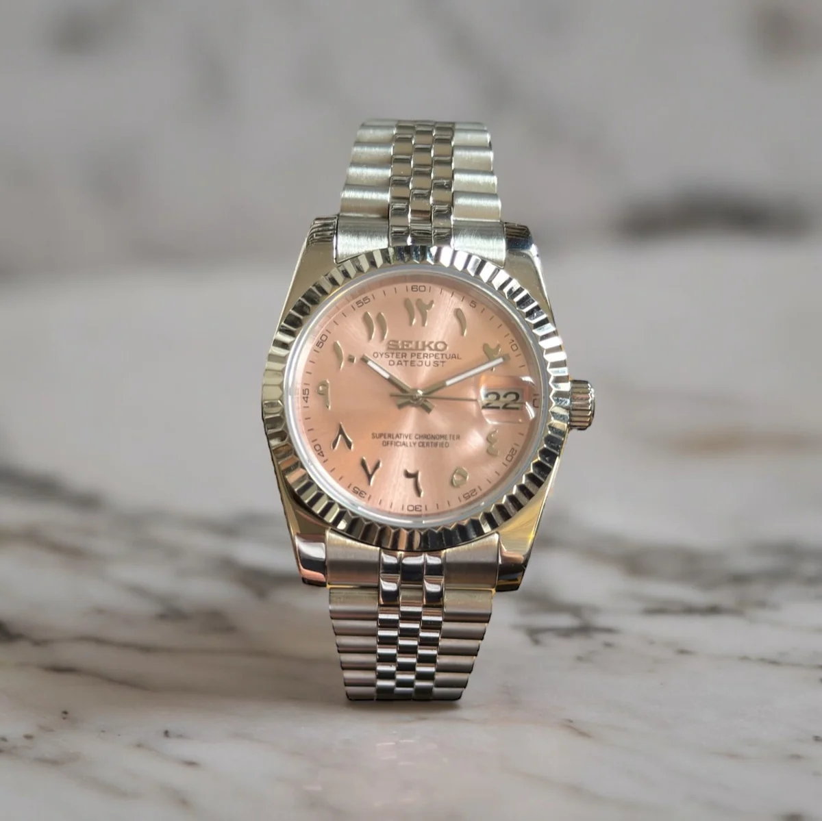 SEIKO MOD DATEJUST ARABIC DIAL | SILVER ROSE