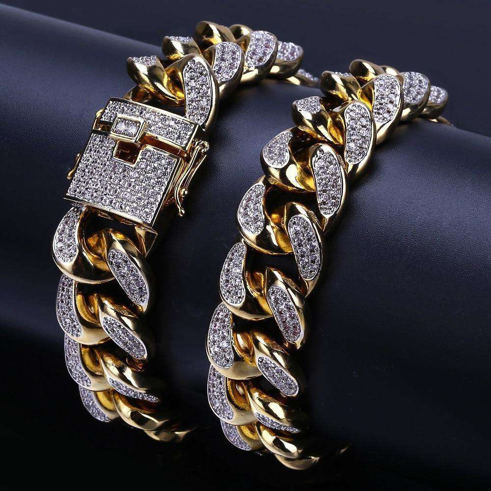 VVS Jewelry hip hop jewelry 24k Gold Plated/Silver Miami Cuban Chain Bracelet