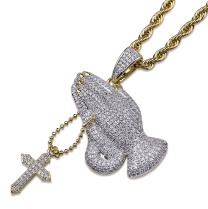 VVS Jewelry hip hop jewelry 30 Inch Iced Praying Hands Pendant Chain
