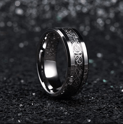 VVS Jewelry hip hop jewelry 8MM Black Tungsten Men's Wedding Band with Silver Celtic Dragon Inlay