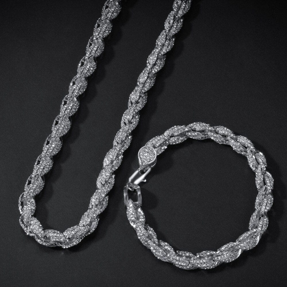 VVS Jewelry hip hop jewelry 9mm Iced Out Thick Rope Chain and Bracelet Bundle