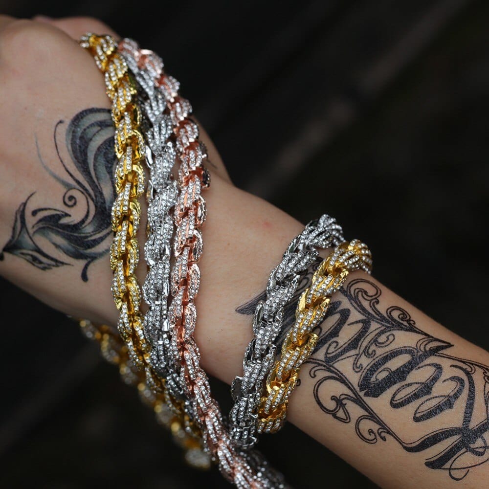 VVS Jewelry hip hop jewelry 9mm Iced Out Thick Rope Chain and Bracelet Bundle