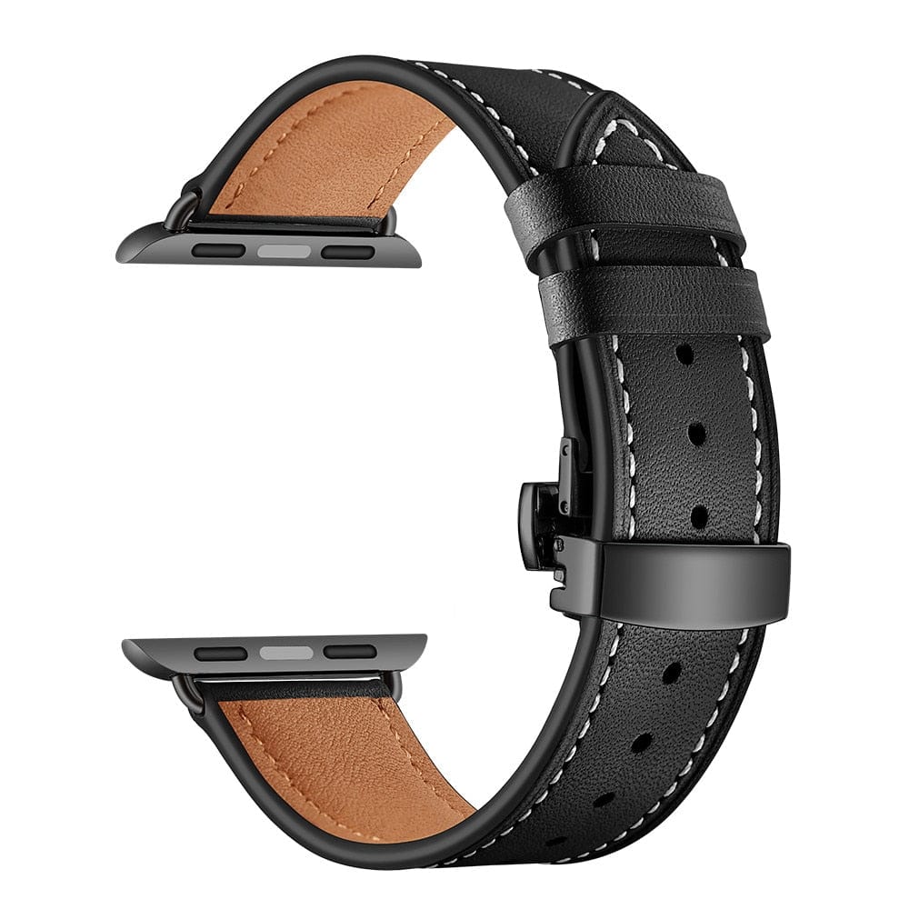 VVS Jewelry hip hop jewelry black button black / 38mm or 40mm 41mm Apple Watch Band Leather Strap
