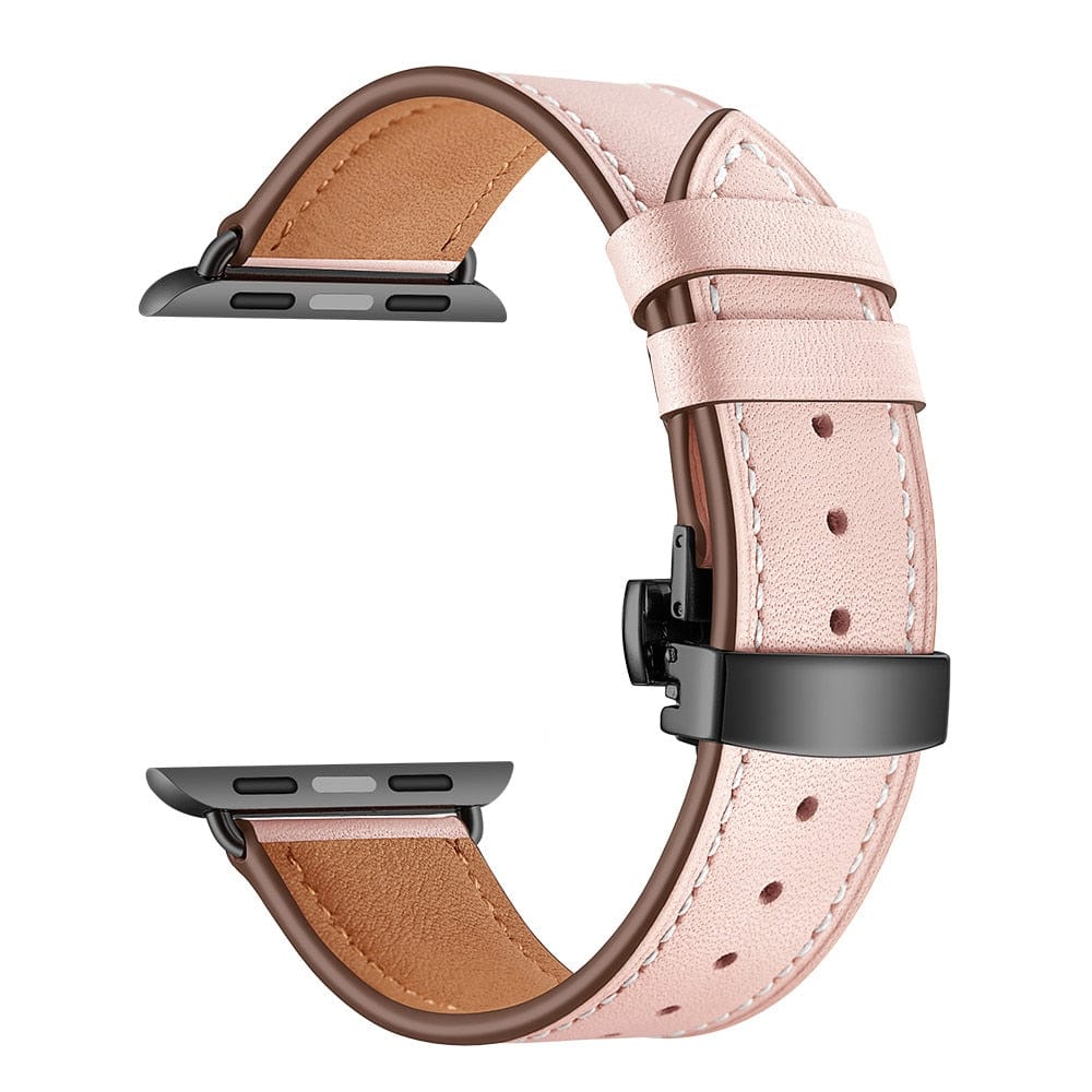 VVS Jewelry hip hop jewelry black button pink / 38mm or 40mm 41mm Apple Watch Band Leather Strap