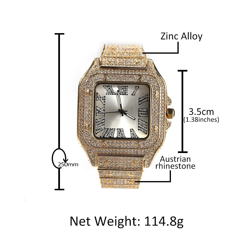 VVS Jewelry hip hop jewelry Black Iced Square Roman Watch