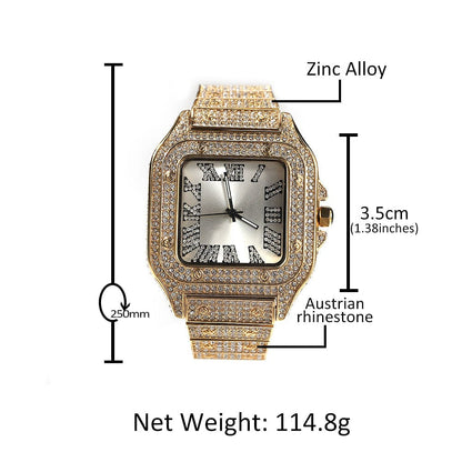 VVS Jewelry hip hop jewelry Black Iced Square Roman Watch