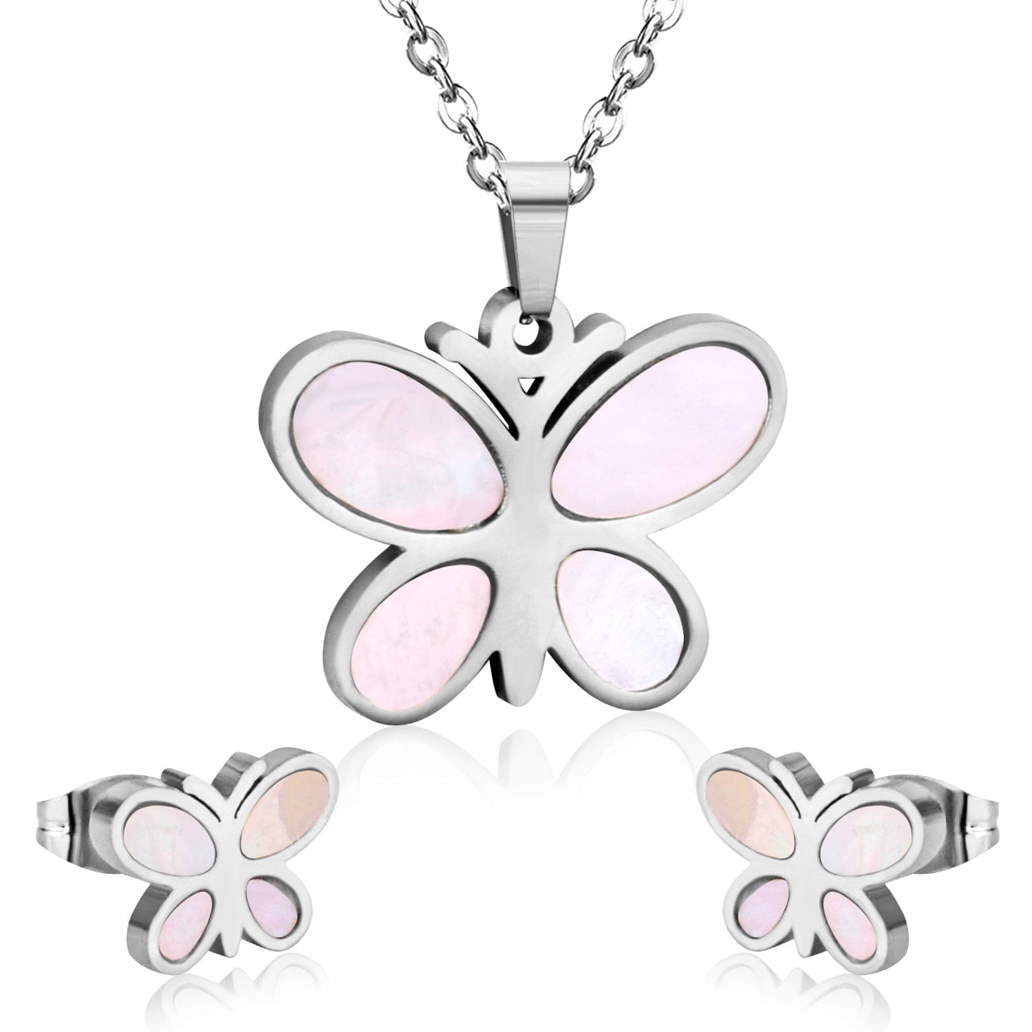 VVS Jewelry hip hop jewelry Butterfly Stainless Steel Earrings and Necklace Kid's Jewelry Set