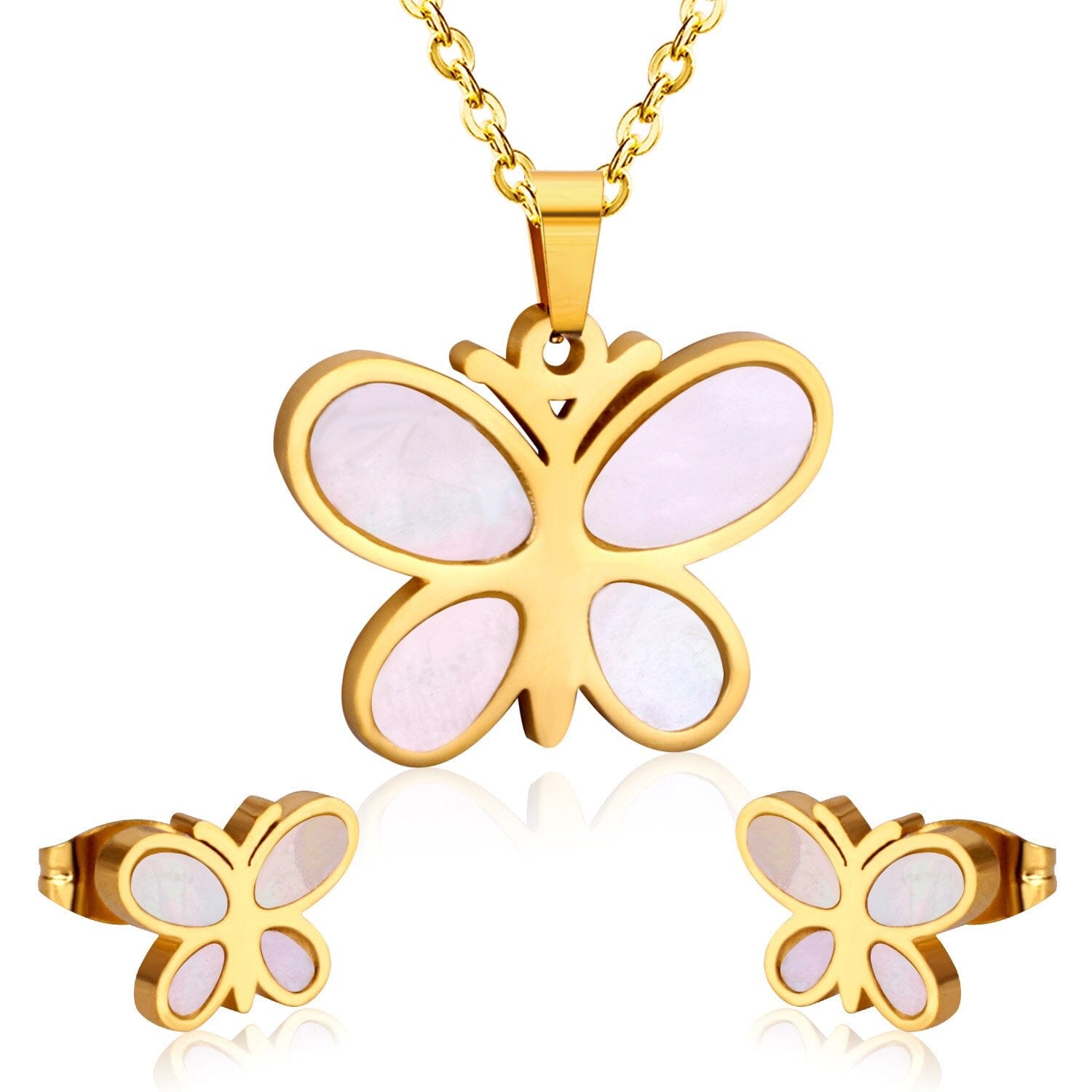 VVS Jewelry hip hop jewelry Butterfly Stainless Steel Earrings and Necklace Kid's Jewelry Set