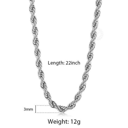 VVS Jewelry hip hop jewelry chain 3mm Silver Stainless Steel Rope Chain