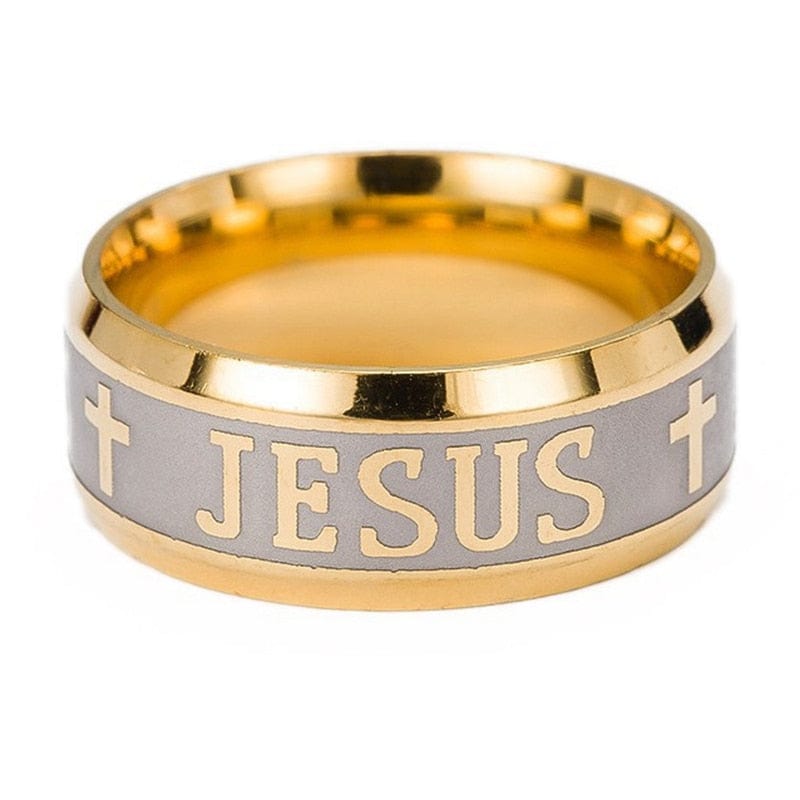 VVS Jewelry hip hop jewelry Christian 6 / Gold 8mm Jesus Cross Engraved Ring