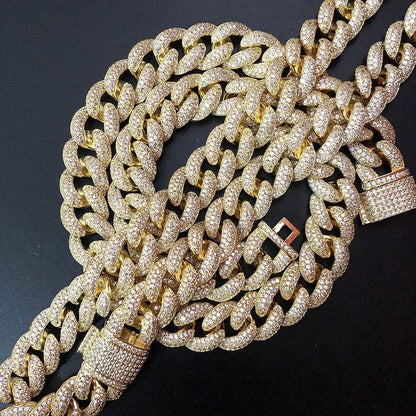 VVS Jewelry hip hop jewelry Cuban 28 Inch Frosty Extra Iced Gold Cuban Chain