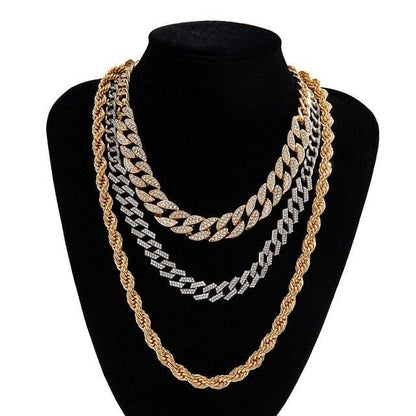 VVS Jewelry hip hop jewelry Cuban Getty Cuban + Miami Cuban + Rope Layered Choker Set