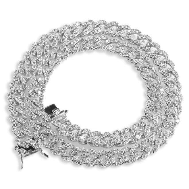 VVS Jewelry hip hop jewelry Cuban silver / 18inch 9mm Micro Pave Ultra Bling Women's Cuban Link Chain