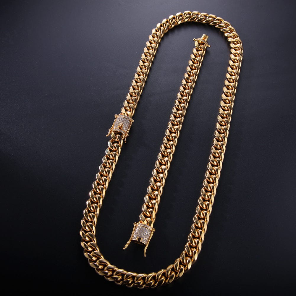 VVS Jewelry hip hop jewelry Cuban VVS Jewelry 316L Stainless Steel 18k Gold/Silver Cuban Chain + FREE Bracelet Bundle