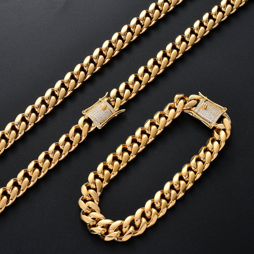 VVS Jewelry hip hop jewelry Cuban VVS Jewelry 316L Stainless Steel 18k Gold/Silver Cuban Chain + FREE Bracelet Bundle