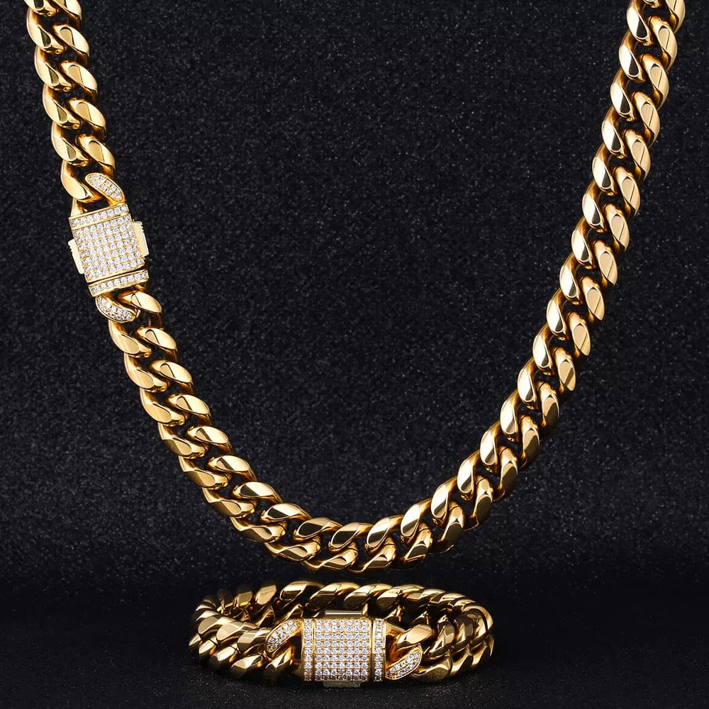 VVS Jewelry hip hop jewelry Cuban VVS Jewelry 316L Stainless Steel 18k Gold/Silver Cuban Chain + FREE Bracelet Bundle