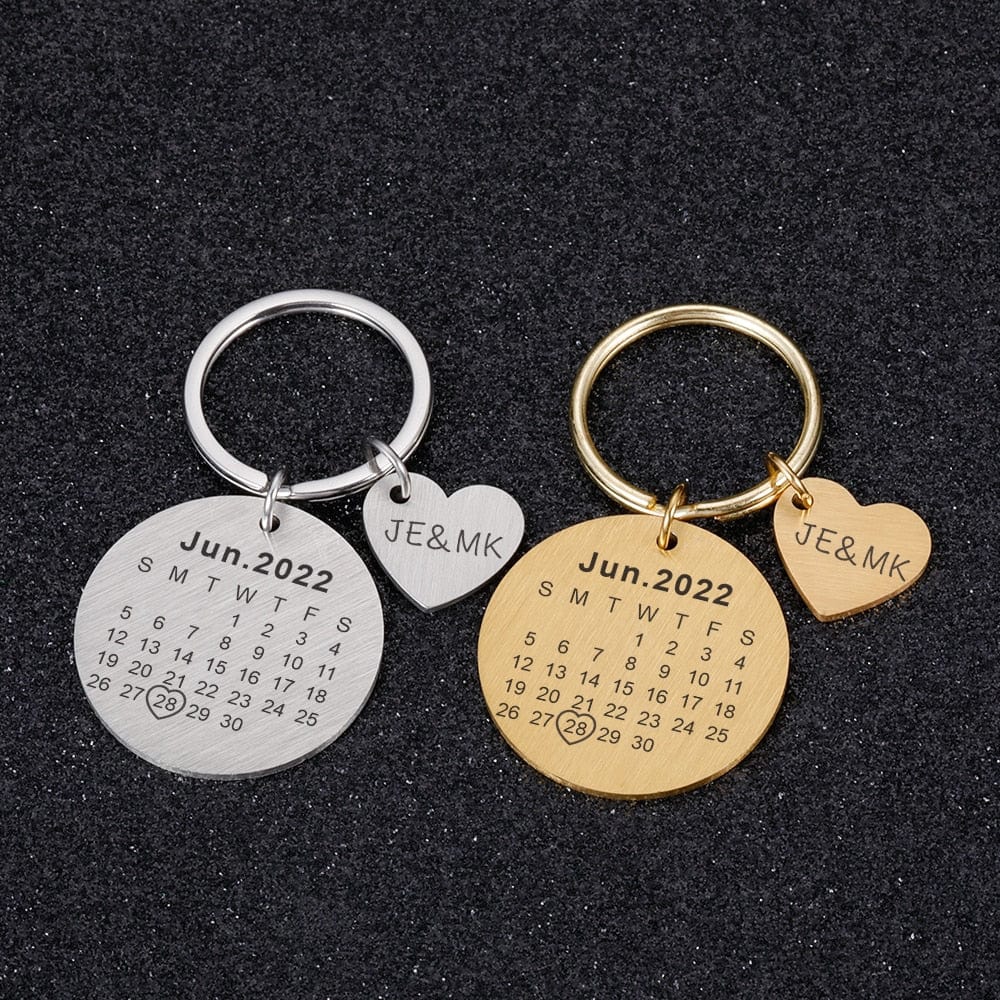 VVS Jewelry hip hop jewelry Custom Name and Photo Couple Keychain with Calendar Date