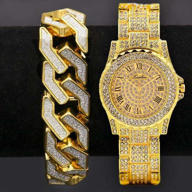 VVS Jewelry hip hop jewelry Drizzy Geometric Chain Bracelet + Watch Set