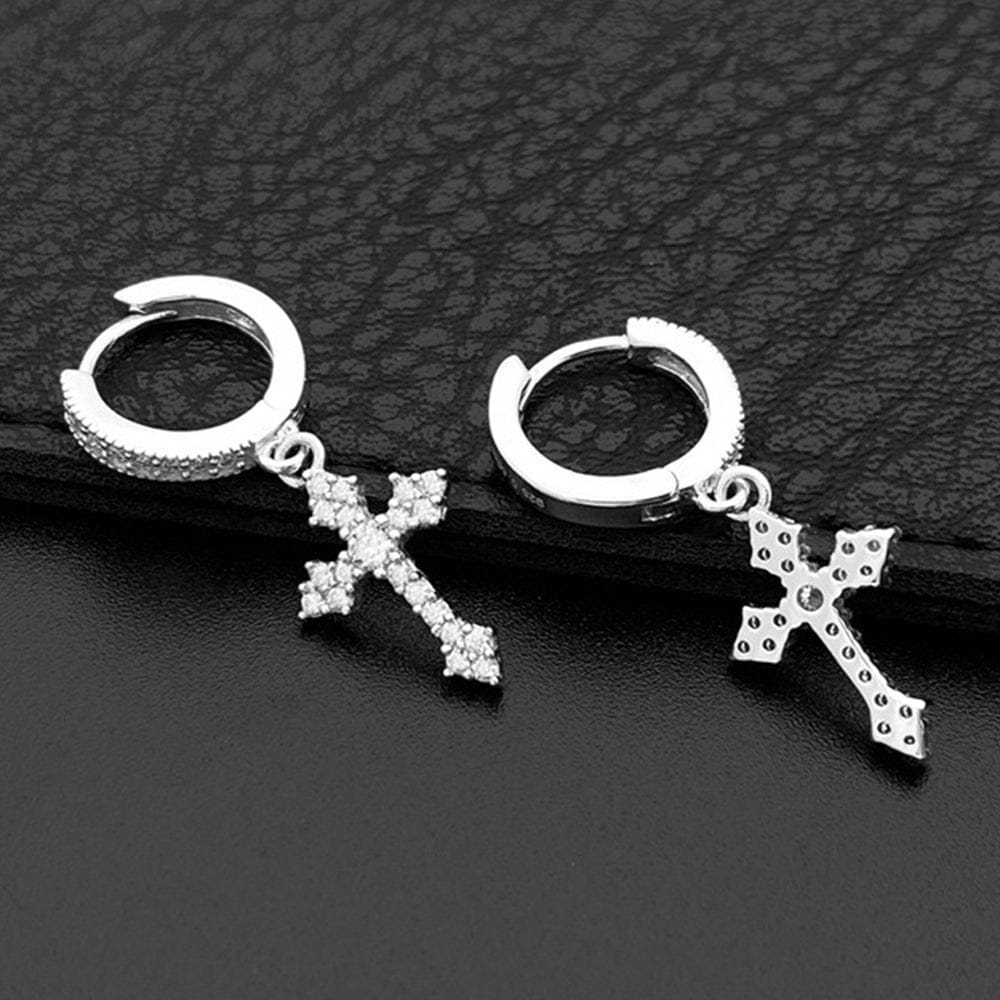 VVS Jewelry hip hop jewelry Flower Cross 925 Silver Moissanite Earrings