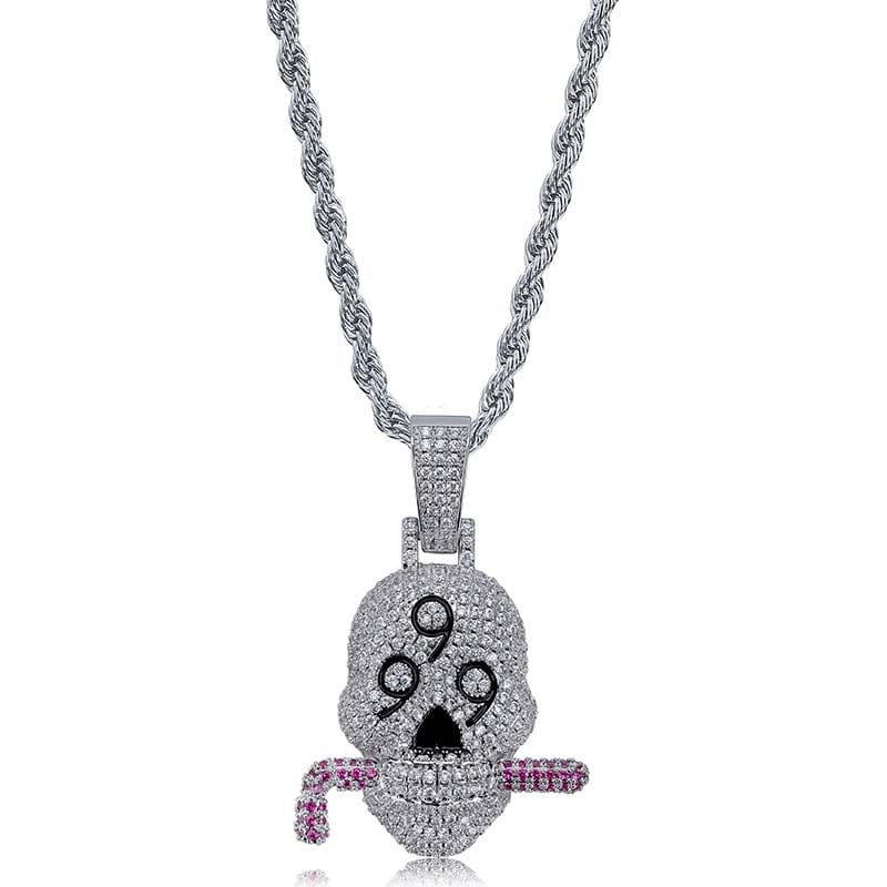 VVS Jewelry hip hop jewelry Fully Iced 999 Skull Pendant Chain