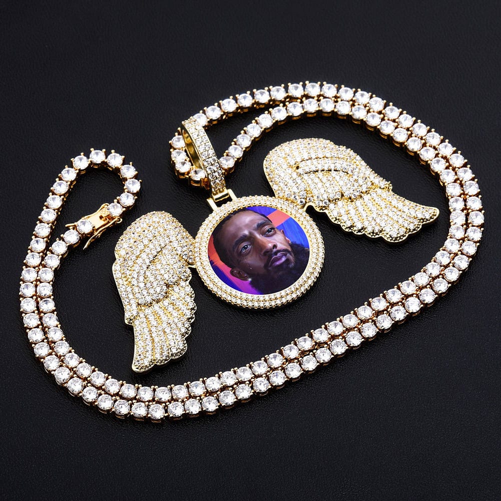 VVS Jewelry hip hop jewelry Fully Iced Angel Wings Custom Photo Chain