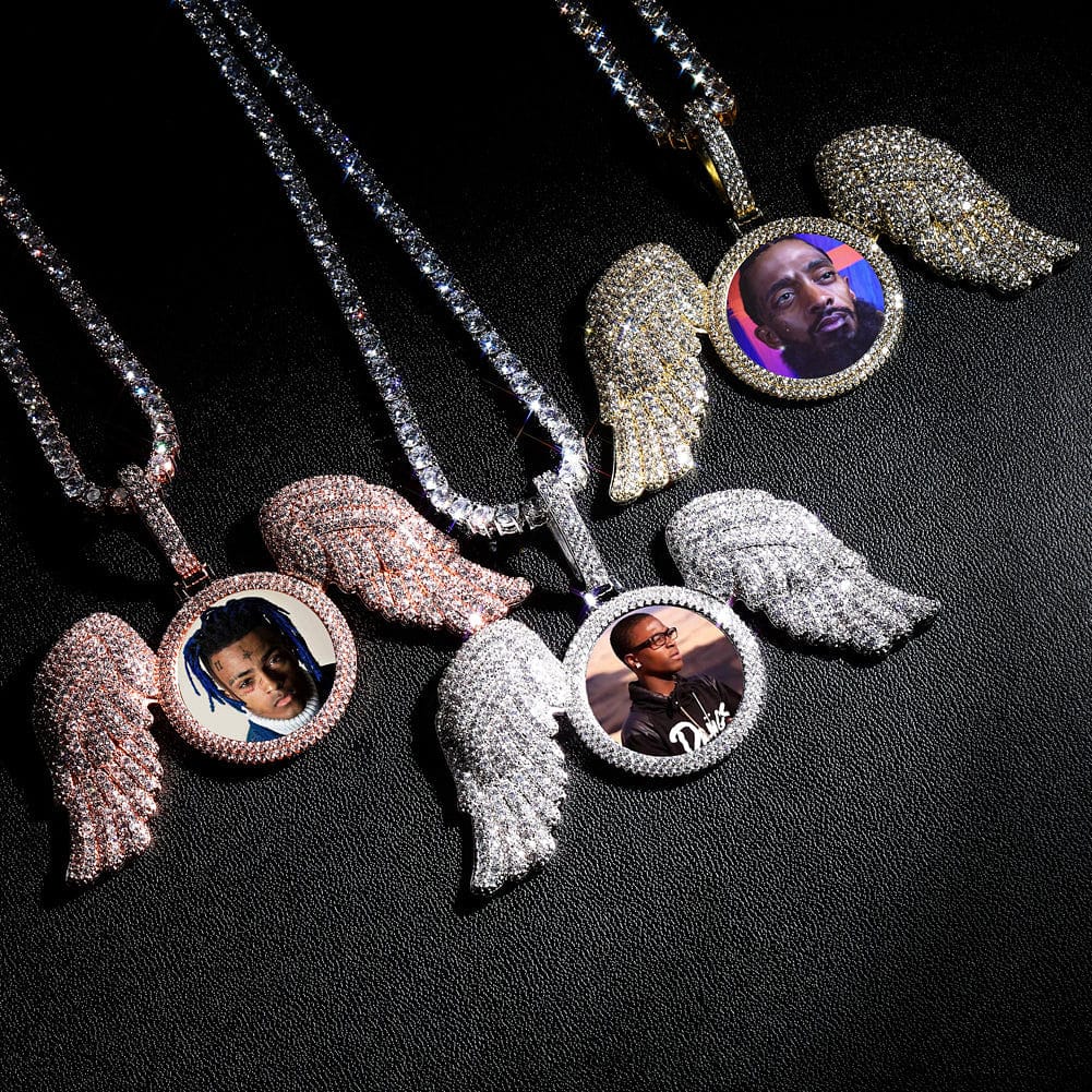 VVS Jewelry hip hop jewelry Fully Iced Angel Wings Custom Photo Chain