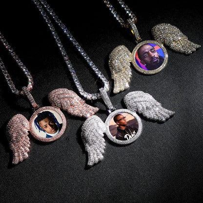 VVS Jewelry hip hop jewelry Fully Iced Angel Wings Custom Photo Chain