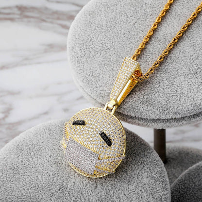 VVS Jewelry hip hop jewelry Fully Iced Out face mask emoji pendant Necklace