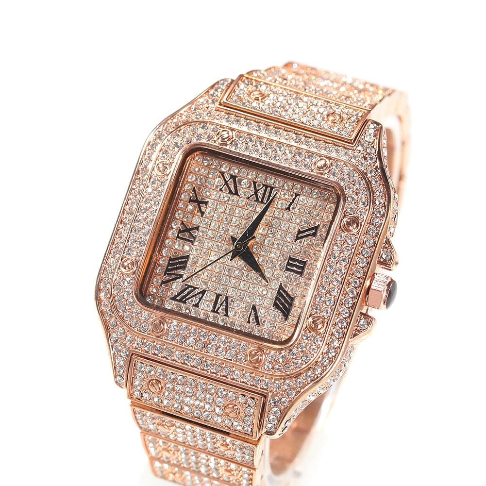 VVS Jewelry hip hop jewelry Fully Iced Square Stainless Steel Roman Watch