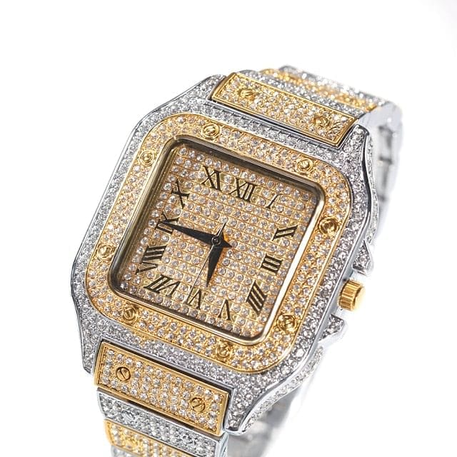 VVS Jewelry hip hop jewelry Fully Iced Square Stainless Steel Roman Watch