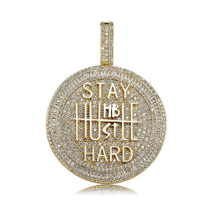 VVS Jewelry hip hop jewelry Fully Iced Stay Humble Hustle Hard Round Pendant Chain