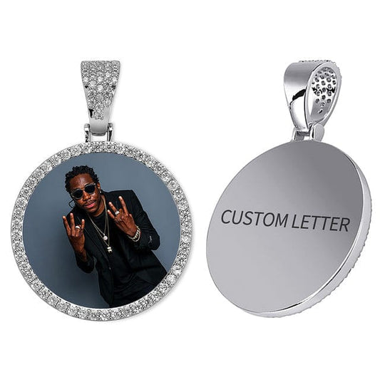 VVS Jewelry hip hop jewelry Gold / 18 inch Rope chain / Circle Iced Engraved Custom Circle Photo Pendant