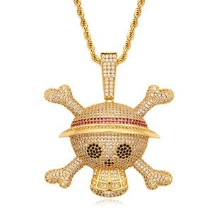 VVS Jewelry hip hop jewelry Gold / 18inch / Rope Chain King Crossbone Pirate Skull  Pendant