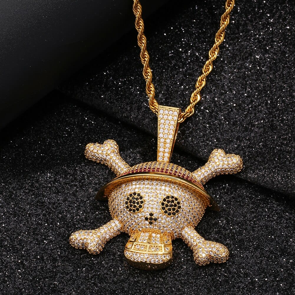 VVS Jewelry hip hop jewelry Gold / 20inch / Rope Chain King Crossbone Pirate Skull  Pendant