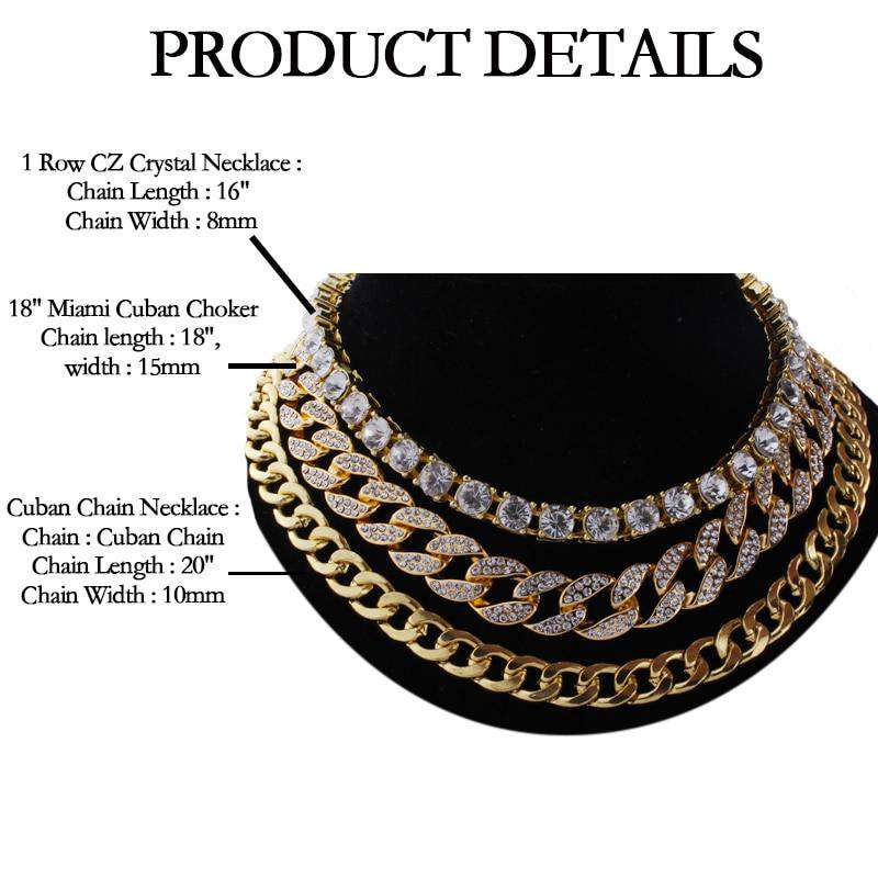 VVS Jewelry hip hop jewelry Gold Cuban + Tennis + Cuban Link Choker Set