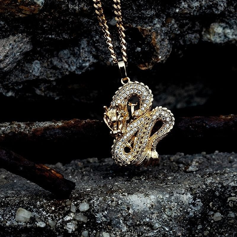 VVS Jewelry hip hop jewelry Gold/Silver Dragon Pendant Necklace